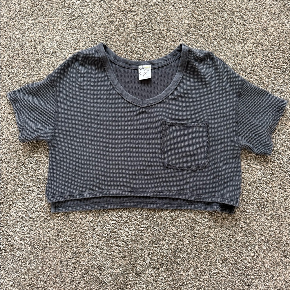 Aerie Charcoal Waffle Knit crop Tee